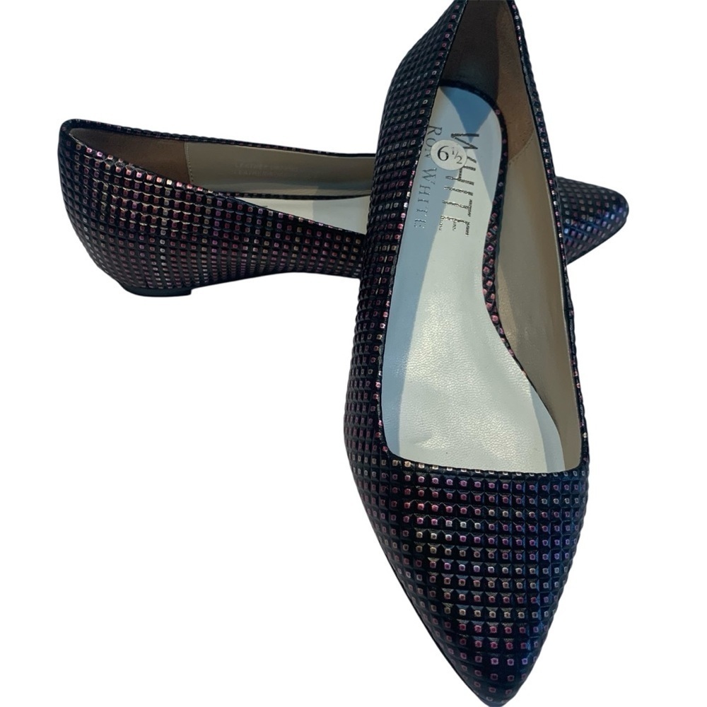 RON WHITE Ballet Flats Low Vamp Low Heel Luxury Textured Leather Burgundy 6.5